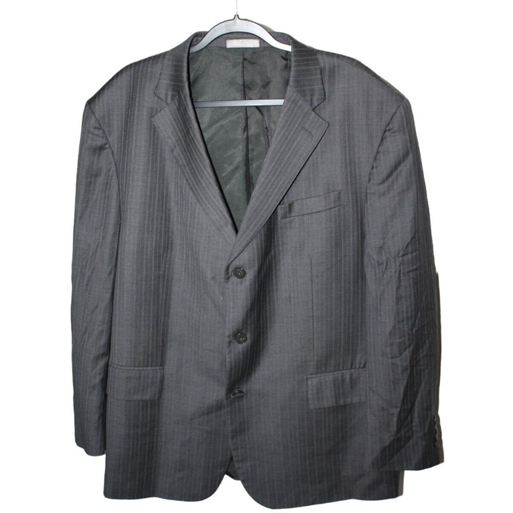 Oscar De La Renta Men's Blazer Suit Coat 48R 43W Gray Stripped 100% WOOL